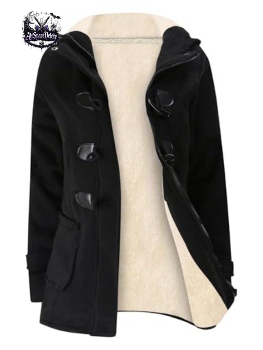Sherpa Lined Peacoat Duffle Toggle Hooded Fleece Zip Up Winter Jacket